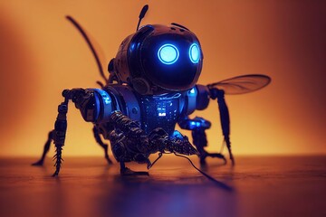 3d rendering of a flying robot insect.	
