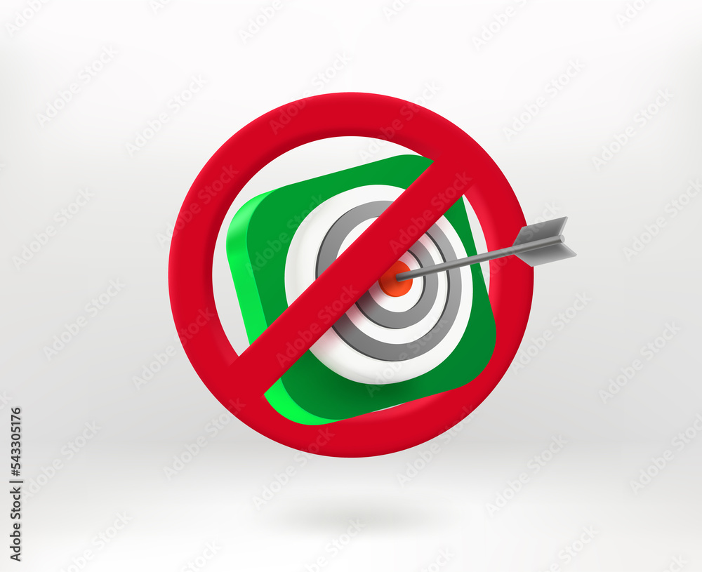 Poster no darts concept with target icon. 3d vector illustration