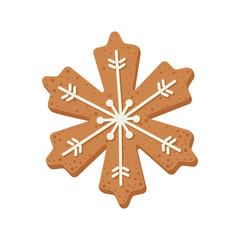 Christmas cookies in the form of a snowflake with white icing. Vector Christmas illustration.