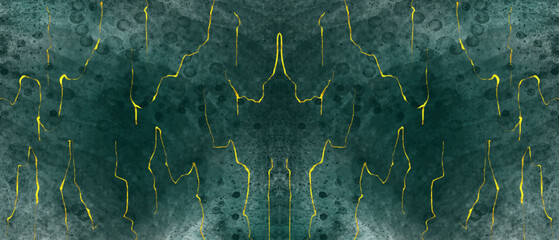 Abstract background with chaotic watercolor stains and golden lines, cracks.Modern wall posters.Vector graphics.