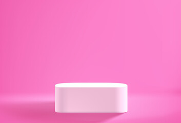 Pink empty stage with white podium. 3d vector illustration