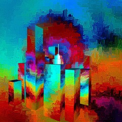 3D abstraction of a figure on a colored background