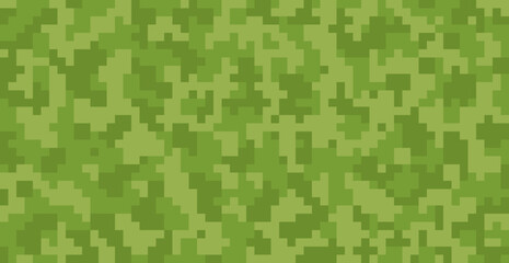 Vector pixel military fabric texture. Ukraine army uniform pattern. Camo horizontal background. Special force print banner. 8bit flat clothes texture. Hunter green camouflage digital design
