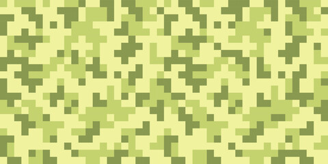 Vector pixel military fabric texture. Ukraine army uniform pattern. Camo horizontal background. Special force print banner. 8bit square flat clothes texture. Hunter green camouflage digital design