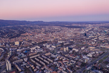 Obraz premium Zagreb Cityscape and Mountains in Background. Croatia. Beautiful Evening Sunset Light