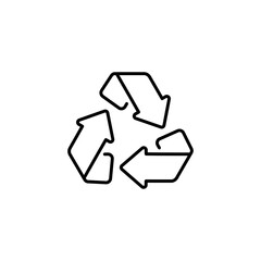 Recycling line icon. Symbol for recyclable products or those made of recycled materials. Classical triangle shape.