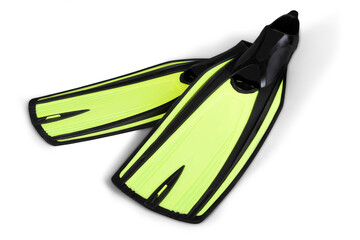 Black and yellow diving flippers isolated on white background © BillionPhotos.com