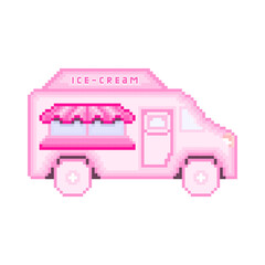 Pixel ice cream truck. Street food.