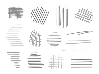 Simple hatching. Hand drawn hatched shapes. Abstract hatchings. Black and white illustration