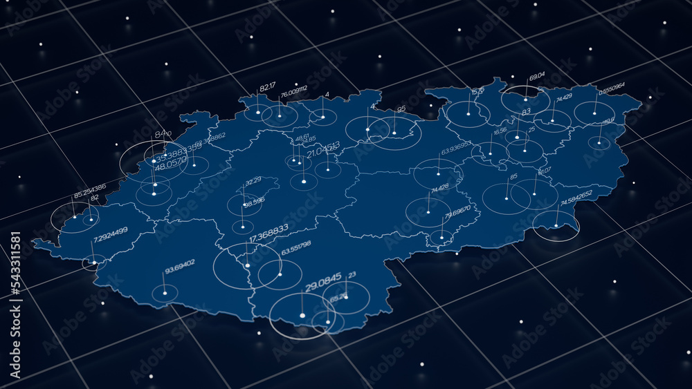 Poster czechia blue map big data visualization. futuristic map infographic. information aesthetics. visual 