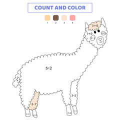 Count and color lama. Educational game for kids.