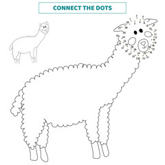 Connect the dots for lama. Educational game fo kids.