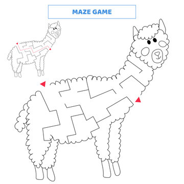 Maze Game For Kids. Find Your Way Out Of The Maze With Cute Lama.