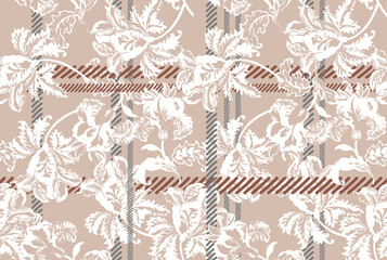 hand drawn plaid pattern mixed with vintage flowers and tapestry motifs, perfect for fabrics and decoration