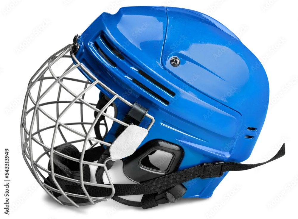 Wall mural Blue Ice Hockey Helmet with Cage, Isolated on Transparent Background