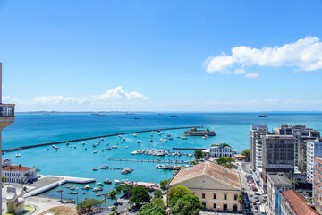 Salvador Brazil city skyline view with model market, Todos os Santos Bay. blue sea in sunny day