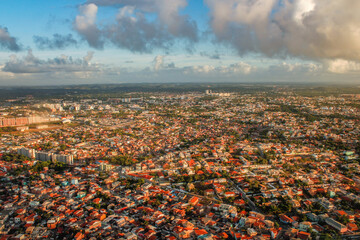 Aerial view of the outskirts of Recife, Pernambuco, Brazil, a port city on the Coral Sea in an area...