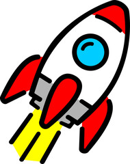 SPACE ROCKET CARTOON WITH COLORS, ISOLATED DRAWING