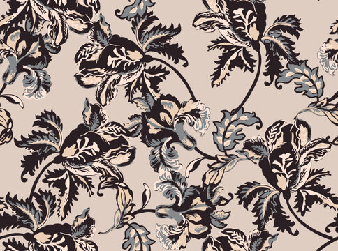damask pattern with flowers and vintage tapestry motifs, perfect for fabrics and decoration