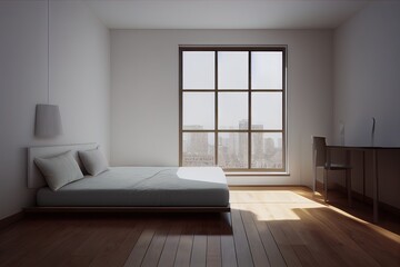 Fototapeta na wymiar Isometric view bed room muji style open inside interior architecture, 3d rendering digital art.