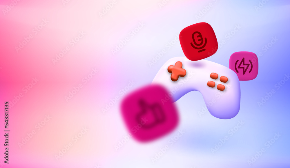 Aufkleber Modern video game joystick with app icons. 3d vector banner with copy space