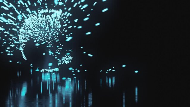 Artificial intelligence data visualization - 3 different loop shots representing abstract deep learning computation of world data with layered blue bar charts.