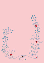 Vector. Merry Christmas and Happy New Year floral background, copy space for your text. Rustic vertical frame template for Christmas cards, wedding invitations, party invitation. Hand-drawn sketch.