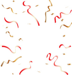 Red And Gold Confetti And Ribbon Falling On Transparent Background. Celebration Birthday. Vector Illustration. Vector illustration