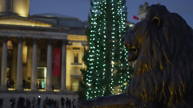 Lion sculptire in Trafalgar Square, London