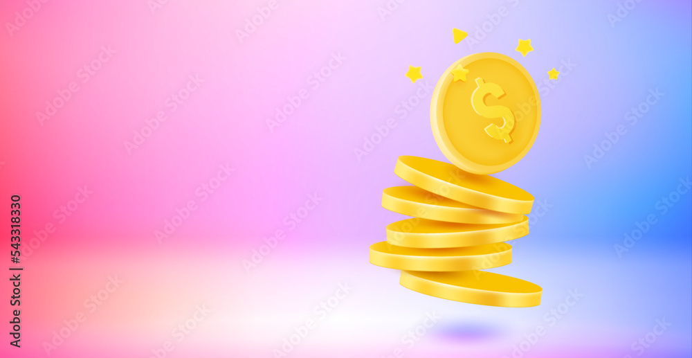 Aufkleber golden coins stack. payment concept. 3d vector banner with copy space
