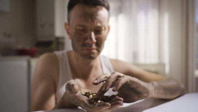 Poor and hungry man with shortage of food.
Food crisis and hunger crisis man crying and hungry.
