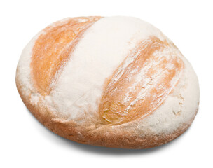 Fresh loaf of rustic bread isolated on white background
