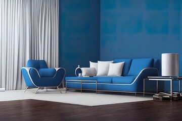 Blue living room interior with cozy luxury armchair,3d rendering