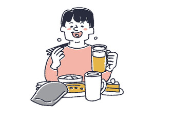 暴飲暴食をする男性　病気の治療や予防