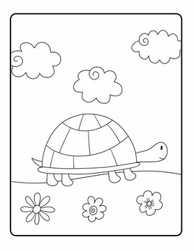 Cute Simple Turtle Coloring Page in US Letter Format
