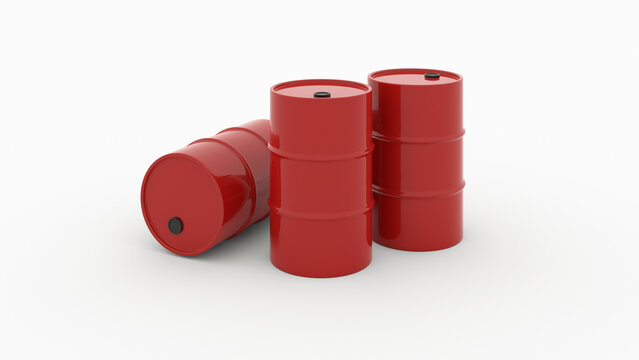 Red Oil Drum Metal Barrels On White Background 3d Render