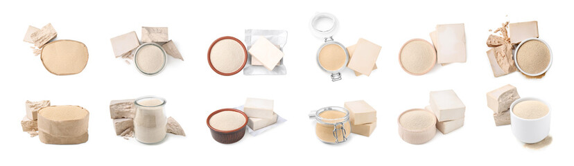 Set with different yeast on white background, banner design