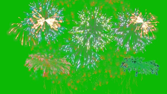 Fireworks On Green Screen Background