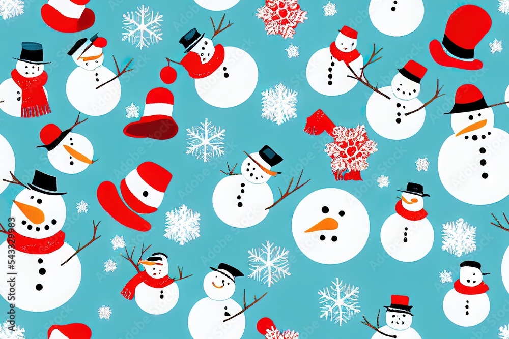 Canvas Prints Winter ice seamless snowman cartoon pattern for wrapping paper and kids clothes print and fabrics and linens and packaging