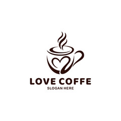 Coffee Love Logo Concept Love Tea Logo Suitable for coffee and tea shop restaurants. mug and heart combination logo Heart vector Logo. Silhouette of a cup with love offee cups for Valentine's Day