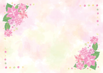 Fototapeta na wymiar 角にピンク色の花を飾った優しい背景