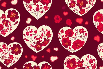 Heart flower frame. Romantic seamless 2d illustrated floral pattern