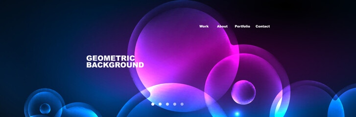 Shiny neon circles and bubbles, dark abstract background with blurred magic neon light, wallpaper design