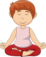 little boy sitting in lotus pose cartoon vector illustration