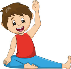 little boy doing deer yoga pose cartoon vector illustration