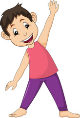 little boy doing triangle yoga pose cartoon vector illustration