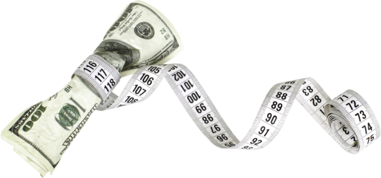 Measuring tape around cash - concept of a tight budget