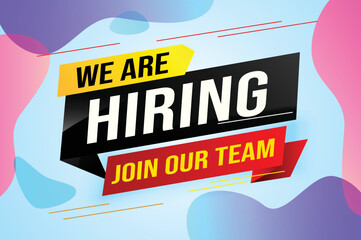 hiring recruitment Join now design for banner poster We are hiring lettering with geometric shapes lines. Vector illustration typographic. Open vacancy design template modern concept