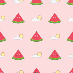 cute watermelon and sun seamless pattern in pink background for kids