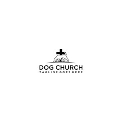 Dog and church logo design template .